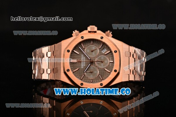 Audemars Piguet Royal Oak 41MM Chrono Miyota Quartz Full Rose Gold with Grey Dial and White Stick Markers - Click Image to Close